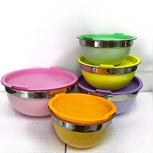 Ensaladera Multicolor para Cocinar Mezclar Hornear Servir Acero Inoxidable Mezclador Cuencos Con Tapas Juego de 5 - Product Image 1