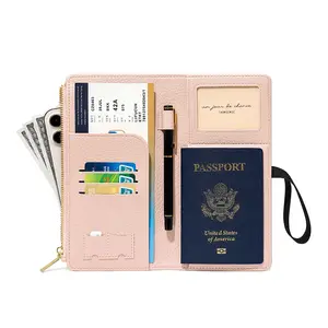 Cubierta de cuero de PU logotipo personalizado etiqueta de equipaje de viaje conjunto familia mujeres RFID bloque pasaporte personalizado cartera titular con logotipo