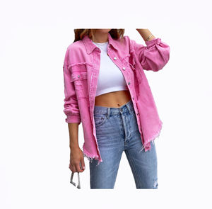 2023 nuevo estilo de longitud media Ragged Hole Denim Coat <span class=keywords><strong>mujer</strong></span> otoño manga larga Casual Polo Top - Product Image 6