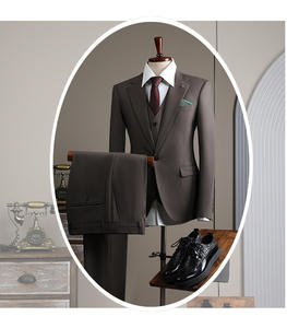 חליפות עסקים לגברים, דש שטוח, מחויטות, שלושה חלקים, צווארון מחודד, בלייזר, וסט ומכנסיים, חומר TR - Product Image 3