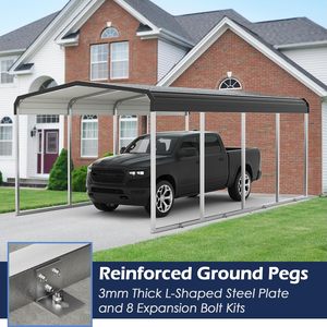 Abri de voiture <span class=keywords><strong>en</strong></span> métal, auvent de voiture robuste avec structure et toit <span class=keywords><strong>en</strong></span> acier galvanisé, abri de garage pour pick-up, camion, bateau - Product Image 3