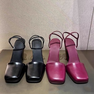 Sandalias de tacón alto y grueso retro para mujer, talla grande 44, con correas elásticas en el tobillo, punta cuadrada, zapatos de vestir de verano para mujer - Product Image 6