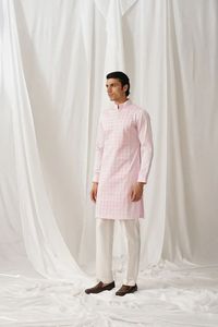 Pijama indio étnico Jacquard Schiffli trabajado Punjabi Kurta para hombres boda tradicional Sherwani en viscosa para fiestas de invierno - Product Image 2