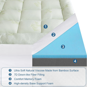 2 Trong 1 Hai Lớp Bộ Nhớ Bọt Nệm <span class=keywords><strong>Topper</strong></span> Với 2.7Inch Tre Thêm Dày Sang Trọng Sợi Nhỏ Gối Top Nệm Pad - Product Image 2
