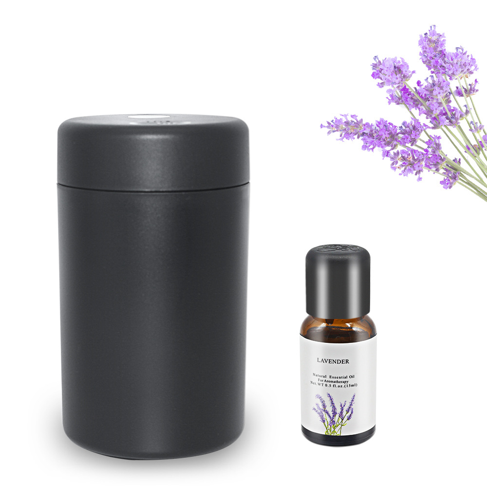 Black diffuser with lavender essential oil