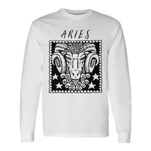 T-shirt à manches longues avec signe du zodiaque Aries Ram, taille adulte unisexe - Product Image 1