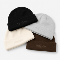 Bonnet en tricot chaud en mélange de laine avec logo personnalisé, couleur unie, pour le ski et les tenues d'hiver (vente en gros)