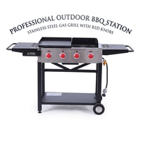 Parrilla de Gas de 4 Quemadores, 48000 BTU, Acero Inoxidable, Portátil, para Exteriores/Interiores, con Mesas Plegables para Campamentos, Fiestas y Uso Doméstico