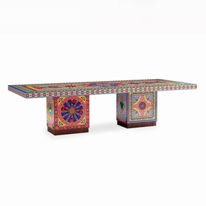 Cao cấp sang trọng biệt thự nhà hàng ăn uống bàn thiết kế sáng tạo hình học khảm sàn gỗ nghệ thuật hình chữ nhật bàn ăn - Product Image 1