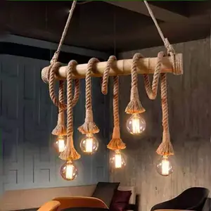 Vintage Rope Bamboo Pendant Lights Cá Tính Loft Lights Sợi Dây Gai Đèn Gỗ Cho Nhà Bếp Cafe Bar Trang Trí Nội Thất