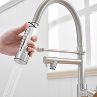 Robinet d'évier de cuisine poli, boucle à double sortie rotative à 360 degrés, surface à double sortie