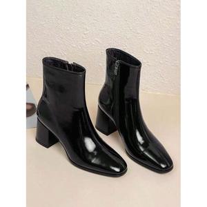 Bottines Chelsea élégantes pour femmes, couleur unie, bout épais, talon haut, bottines à la cheville et mi-mollet, fermeture éclair - Product Image 4