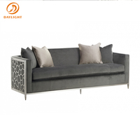 Classique Antique européen en acier inoxydable cadre strié personnalisable salon velours meubles loisirs haut de gamme Villa canapé