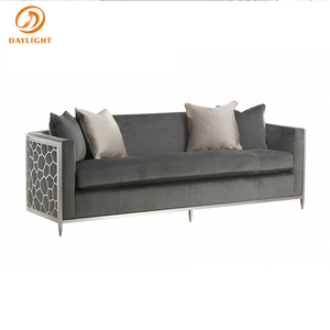 经典仿古欧式不锈钢框架条纹可定制客厅天鹅绒家具休闲高档别墅沙发 - Product Image 6