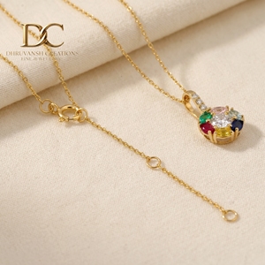 สร้อยคอทองคำแท้ 14KT พร้อมจี้เพชรเพาะเลี้ยงและพลอยหลากชนิด รับรองโดย IGI เครื่องประดับวินเทจสำหรับผู้หญิง - Product Image 2