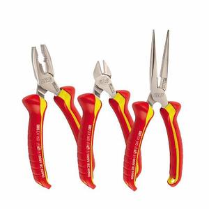 085 Ex Se3 <b>Pliers</b> <b>Set</b> 3 Piece With Red Yellow Handles For Electrical Work - Product Image 1