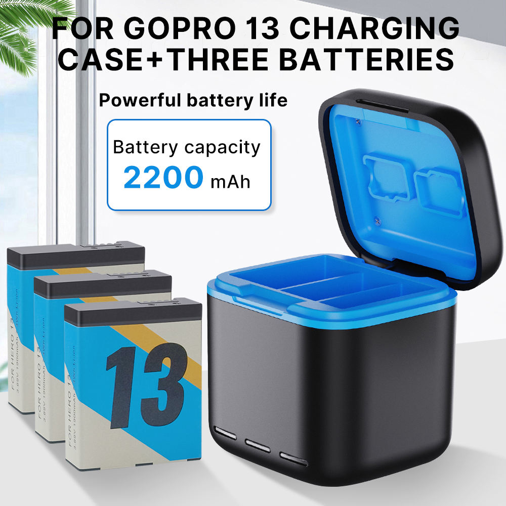 Hongdak New Suitable for GoPro Accessory 13 Three Charge Charger+3 Battery Set Storage Fast Charging case