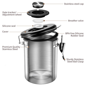 Contenitore Ermetico Personalizzato in Acciaio Inox <span class=keywords><strong>per</strong></span> Alimenti da Cucina con Indicatore di Data <span class=keywords><strong>per</strong></span> Caffè in Grani, Macinato, <span class=keywords><strong>Zucchero</strong></span>, Tè, Farina, Cereali - Product Image 2