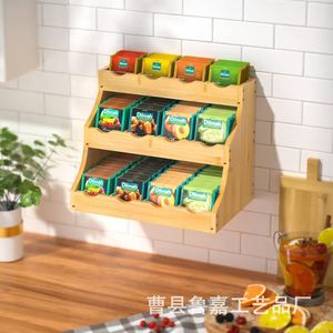Bamboo <b>Tea</b> Bag Storage Rack 3 Tier Desktop Kitchen Spice Organizer Natural Wood Color <b>Standing</b> Type - Product Image 3
