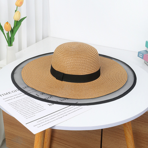 Phụ Nữ Phong Cách Thêm Big Brim Mềm Màu Đen Gạc Cắt Ban Nhạc Màu Đen Thanh Lịch UPF 50 + Mặt Trời Mũ Sweatband Bãi Biển Giấy Rơm Mũ - Product Image 3