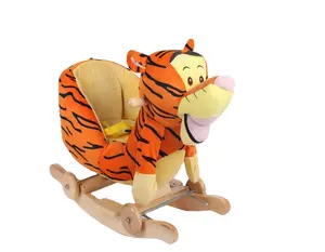 �� Venda quente personalizada bebê listrado de pelúcia tigre animal cadeira balanço brinquedo com música & base de madeira