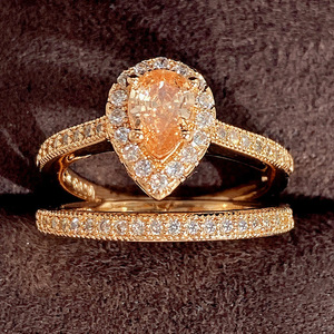 Set di Anelli Abbinati Placcati in Oro Champagne, Elegante Gioiello con Zircone a Goccia per Uso Quotidiano Femminile - Product Image 4