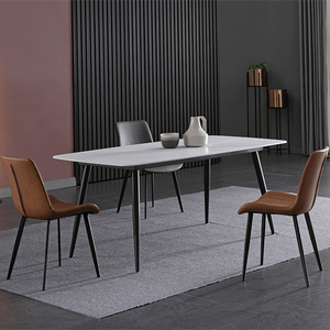 เก้าอี้รับประทานอาหารหรูหราทันสมัยเบาะหนังสังเคราะห์ปรับขยายได้เฟอร์นิเจอร์บ้านเหล็กเรียว - Product Image 6