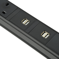 PDU en aluminium 1U de 19 pouces avec prises UK 3 voies et ports de charge USB intégrés - En stock pour armoire