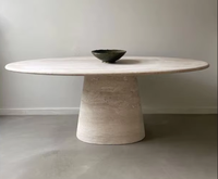 Table à manger ovale en marbre cannelé personnalisable de luxe, meubles en pierre naturelle modernes pour la cuisine et le salon