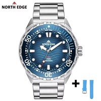 NORTH EDGE TRITON Montre de plongée à énergie solaire pour hommes Montres à quartz mode pour hommes Boîtier en acier inoxydable 316L Montre-bracelet étanche