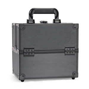 Maletín de Maquillaje Profesional de Aleación de Aluminio, Caja de Herramientas de Belleza <span class=keywords><strong>Negra</strong></span> Portátil, Joyero de Gran Capacidad - Product Image 1