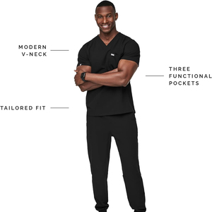 Pantalones de Trabajo <span class=keywords><strong>Leon</strong></span> para Hombre, 3 Bolsillos, Corte Entallado, Cuello <span class=keywords><strong>en</strong></span> V Moderno, Tela Dobby, para Uso Hospitalario - Product Image 3