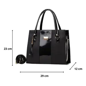 Sac fourre-tout décontracté pour femme Fana Irem, noir, cuir véritable, doublure en nylon, grande capacité, fermeture à glissière, deux poignées, usage quotidien - Product Image 3