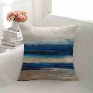 Housse de coussin de canapé de bureau en lin imprimé vintage bleu océan - Product Image 3