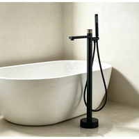 Mitigeur de douche et bain sur pied en laiton massif CUPC, finition noir mat moderne, avec douchette à main