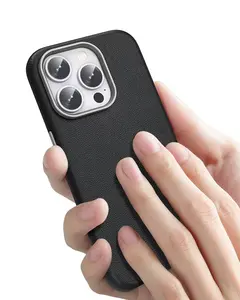 IPhone 15 용 마그네틱 공식 비건 가죽 전화 케이스 14 프로 최대 드롭 보호 케이스 용 소프트 하드 풀 커버