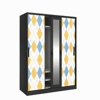 Armoire en acier imprimé crème Tally Line 1200 mm avec 2 portes coulissantes, miroir et tringle de suspension, placard métallique pour chambre à coucher