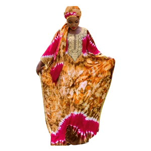 Caftán Elegante de Encaje Largo hasta el Suelo con Estampado Africano para Mujer, Cintura Holgada, Ajuste Moderno, Tela de Rayón y Chifón, Venta Directa de la India - Product Image 1
