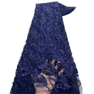 ChenLee sequins net laces embroidery mesh navy blue party french laces african