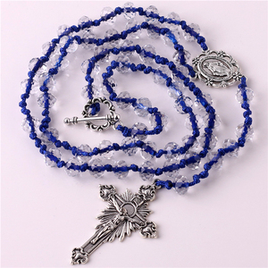 Joyería religiosa <span class=keywords><strong>de</strong></span> 6x8mm para mujer, cuentas <span class=keywords><strong>de</strong></span> <span class=keywords><strong>cristal</strong></span> transparente, azul, collar con cordón, <span class=keywords><strong>2022</strong></span> - Product Image 6