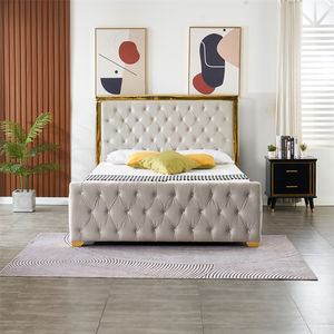 Легкие роскошные новые дизайнерские мягкие кровати серый бархатный газовый подъемник для хранения оттоманка Королевский размер кровати с кристальными пуговицами стеганая - Product Image 3