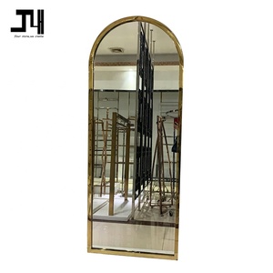 Boutique Clothing Store Custom Metal Framed <strong>Arched</strong> <strong>Full</strong> <strong>Length</strong> <strong>Mirror</strong> Stainless Steel Shiny Gold Floor Standing <strong>Large</strong> <strong>Mirrors</strong> - Product Image 1