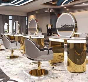 Luxury Gold Frame Single/Double Side Hair Salon Mirrors Barber Station Led Salon Mirror Other Salon Furniture - Product Image 1