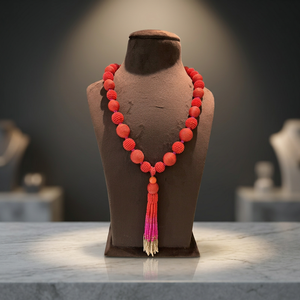 Sstringz Handmade Coral <b>Red</b> <b>Hot</b> Pink Ivory White Beaded Tassel Necklace seed Bead Statement Necklace Boho Fashion Jewelry - Product Image 5
