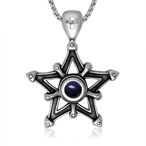 Retro Five-Pointed Star <b>Titanium</b> Steel Pendant With Blue Sandstone Inlay Bezel Setting Gift Jewelry - Product Image 1