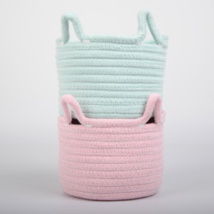 Panier de rangement tissé en corde de coton, organisateur de linge pour couverture, jouets, chambre d'enfant, poignée de lit, table cosmétique - Product Image 6
