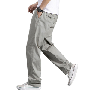 Pantalones Cargo lisos grises para hombre, ropa deportiva holgada recta de gran tamaño, ropa de trabajo versátil, joggers negros, informales de algodón para hombre - Product Image 1