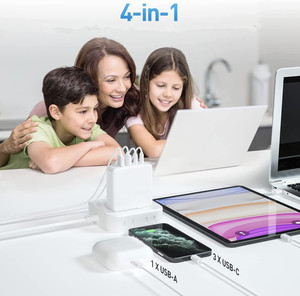 200W 4 포트 GaN <span class=keywords><strong>USB</strong></span> C 고속 충전기 타입 C PD 충전 스테이션 전원 어댑터 맥북 아이 패드 아이폰 삼성 갤럭시 델 노트북 - Product Image 6