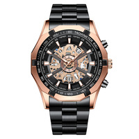 Jam Tangan Pria BINBOND Stainless Steel Tanggal Quartz Movement Jam Tangan Mewah Pria Perak Hitam Jam Pria Reloj S033