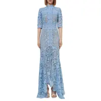 Vestido largo de punto para mujer, falda de lujo, corte irregular, color azul cielo, crochet